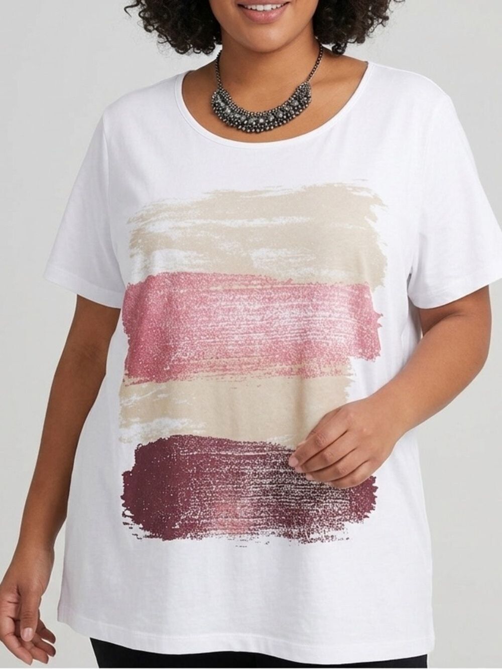😍CLEARANCE - CHARLIE B White Short Sleeve Metallic Print Tee XL